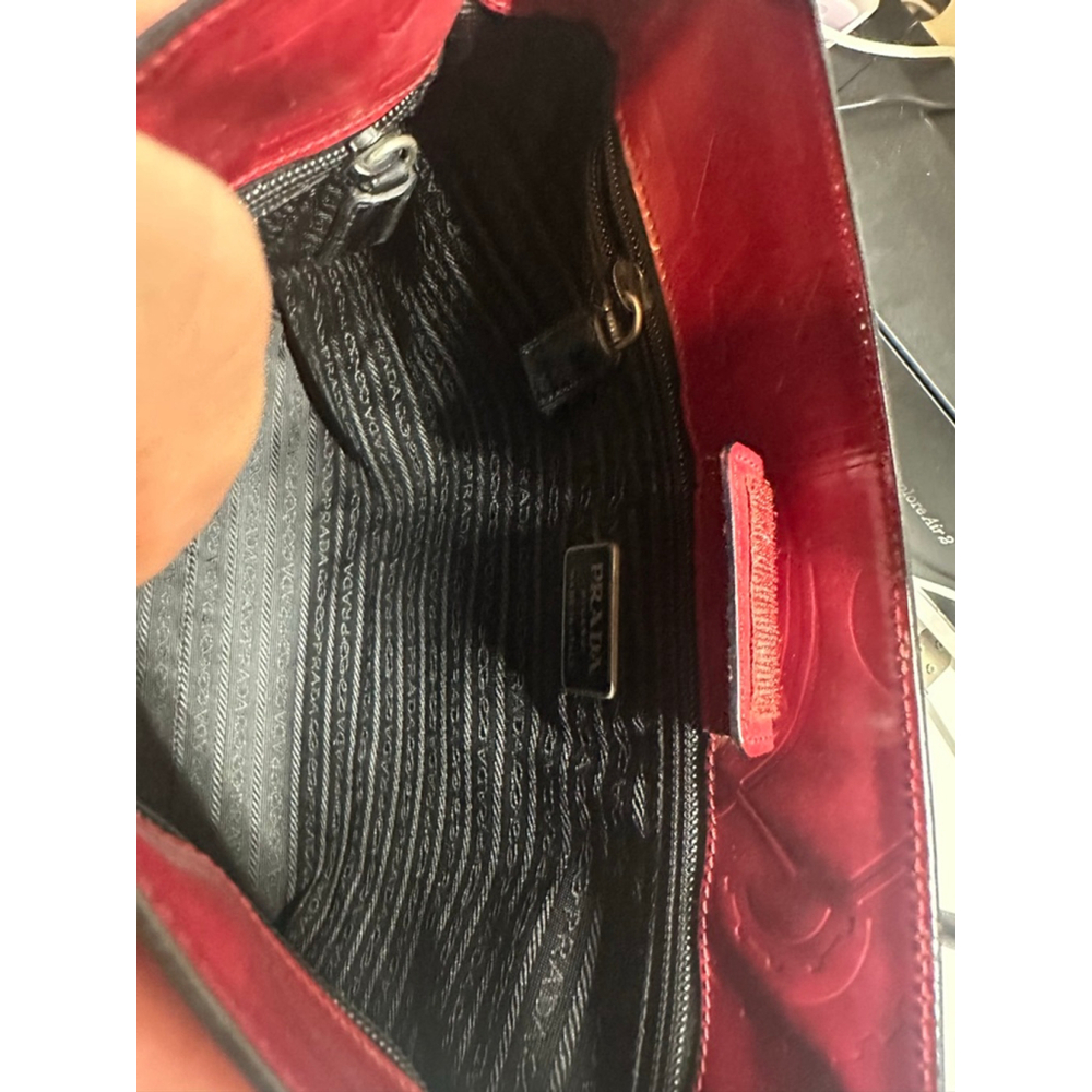 Women's Prada Deep Red Embossed Patent Leather Shoulder Bag One Size - Picture 14 of 16